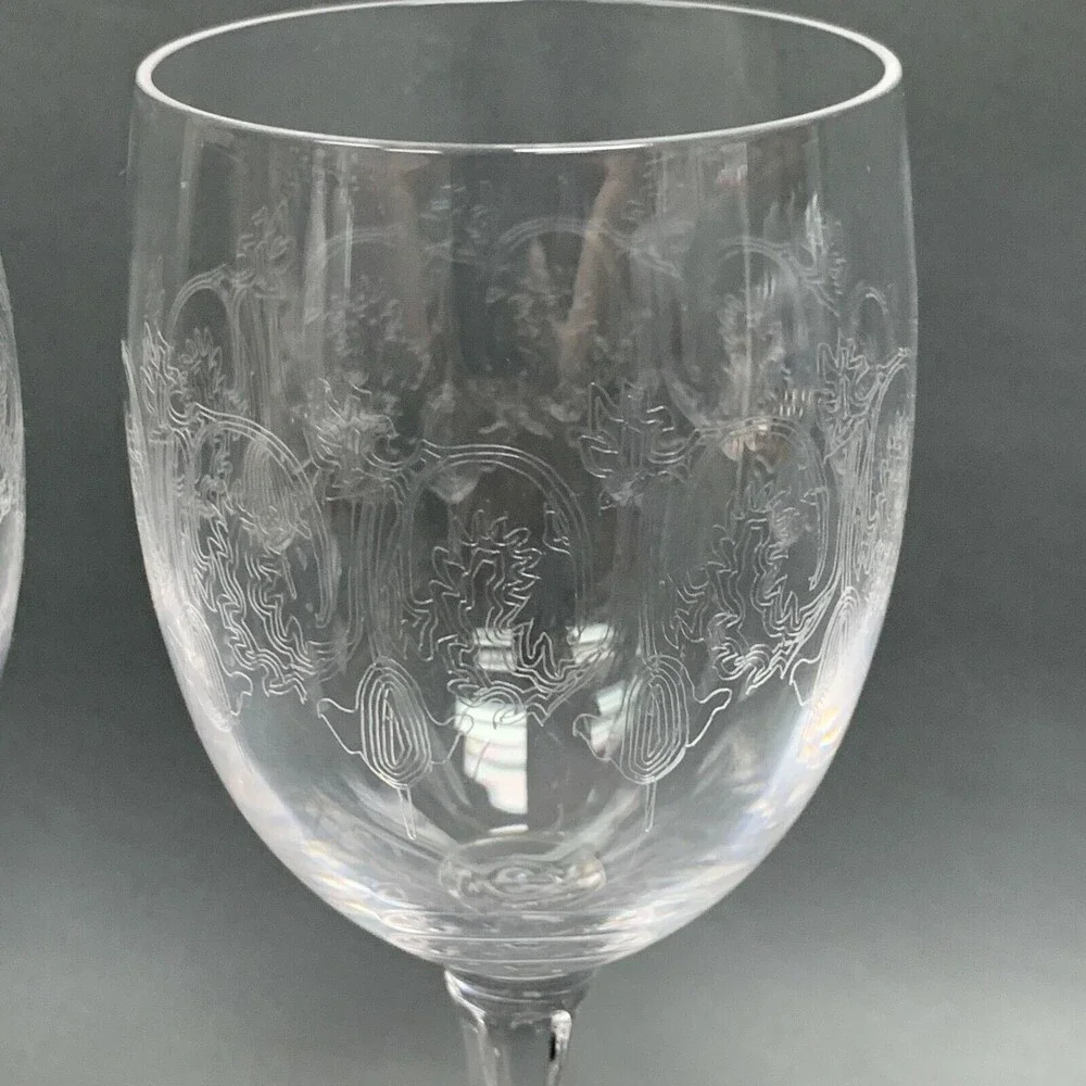 Clear Glass Wine‎ Glasses 7 1/2 high Lot of 2 Etched